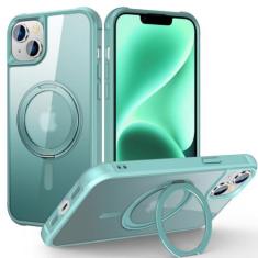 Imagem de TOKVANZ Capa para iPhone 13/14 com suporte magnético giratório de 360° [compatível com Mag-Safe] [Proteção de grau militar] Capas de telefone translúcidas foscas para iPhone 13/14 para mulheres e