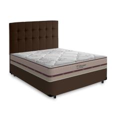 Imagem de Cama Box + Cabeceira Cassis e Colchão Casal - Anjos Classic Mola Ensacada - 138x188x57cm Marrom