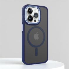 Imagem de Capa fosca antiderrapante à prova de choque, para iphone 15 14 13 12 11 pro max, capa translúcida magnética de carga sem fio, azul, para iphone 15pro max