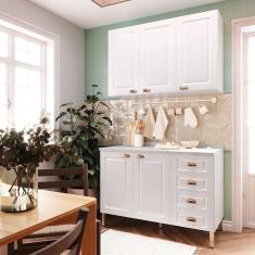 Imagem de Armário De Cozinha Compacta 2 Peças Com Tampo Cristal Luciane Móveis Branco Polar Com Branco Pet E Marmore