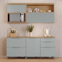 Imagem de Cozinha Compacta Marquesa 4 Portas 4 Gavetas Ripado 100% Mdf Natural/Verde - Nesher