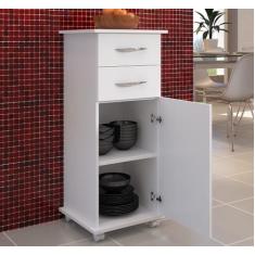 Imagem de Armário C/ Rodinhas Cozinha 2 Gavetas 1 Porta Branco - Clickforte