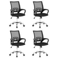 Imagem de Kit 4 Cadeiras para Escritório com Rodízios Manchester Preto