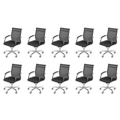 Imagem de Conjunto 10 Cadeiras para Escritório Encosto Tela Roma OR Design Preto/Cromado