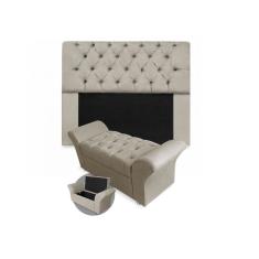 Imagem de Kit Cabeceira Solteiro Lady 90 cm E Calçadeira Veneza 90 cm Suede Bege