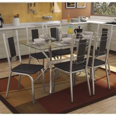 Imagem de Conjunto Sala De Jantar Mesa Tampo De Vidro Loire E 6 Cadeiras Florença Crome Kappesberg Cromado/