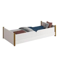 Imagem de Cama Evolutiva Ravi com Pés Amadeirado e Proteção Lateral Lisa - Reller Móveis Branco Fosco