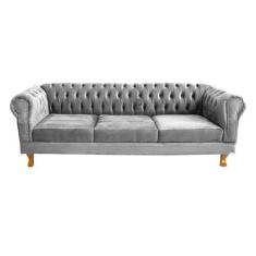 Imagem de Sofa Chesterfield Duque Veludo Cinza Prata 2M Sala Recepcao Barbearia