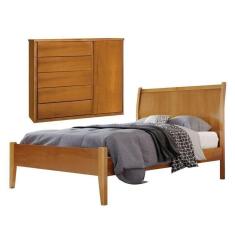 Imagem de Conjunto Quarto de Solteiro Cama e Cômoda 5 Gavetas com Sapateira Amêndoa Mel