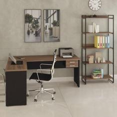 Imagem de Conjunto Home Office 2 Peças com Escrivaninha Work30 e Estante Kuadra Nogal/Preto Ônix