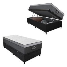 Imagem de Cama Box Baú Solteiro Colchão Gazin Maximus Molas Ensacadas 88x188x65cm Cinza/Preto - Suporta até 120kg por Pessoa
