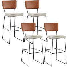 Imagem de Kit 04 Banquetas Altas Camel Linho Champagne