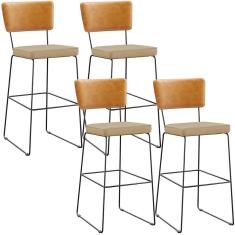 Imagem de Kit 04 Banquetas Altas Sala Jantar Fixa Allana L02 Couríssimo Whisky Linho Bege Escuro - Lyam Decor