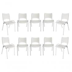 Imagem de Kit 10 Cadeiras Iso Para Escola Escritório Comércio Branca Base Branca