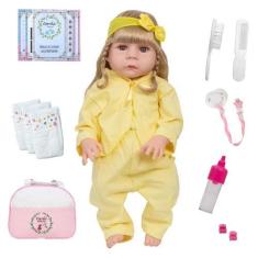 Imagem de Boneca Estilo Reborn Loira Corpo De Vinil Bolsa 20 Itens - Cegonha Reb