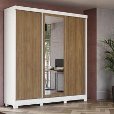 Imagem de Guarda-Roupa Casal Kappesberg 3 Portas Reversiveis de Correr 3 Espelhos 3 Gavetas Branco/Nogueira