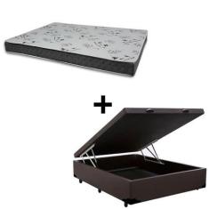 Imagem de Cama Baú Casal 138 Tecido Sintético Marrom com Colchão Miller Bello Bo