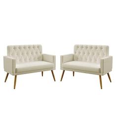 Imagem de Kit 2 Poltronas Namoradeiras Decorativas Estofadas Nina Com Rodapé E Botões Capitonê Sued Bege Aradecor