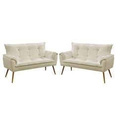 Imagem de Kit 2 Poltronas Namoradeiras Decorativas Estofadas Para Sala De Estar Opala Sued Bege Aradecor