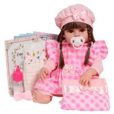 Imagem de Boneca Reborn Realista Menina Linda Enxoval Xadrez 13 Itens - Cegonha