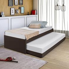 Imagem de CAMA SOLTEIRO COM AUXILIAR EM MADEIRA MACIÇA BARI REVESTIDA TECIDO PAVIA MARROM