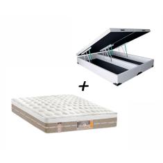 Imagem de Box Baú Queen Sintético Branco + Colchão Castor Casal Silver Star Mola Pocket Air One Face 158x188x032