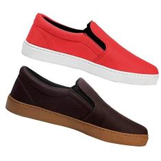 Imagem de Kit 2 Pares Tênis Slip On Masculino Liso Basico com Elástico e Sola Leve