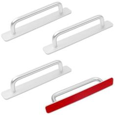 Imagem de 4 peças de puxadores de armário adesivos, sem puxadores de gaveta de perfuração, puxadores de liga de alumínio nas portas, puxadores de janela para cozinha, armário deslizante de armário, armário de