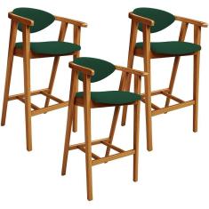 Imagem de Kit 03 Banquetas Alta Cozinha Bancada Bar Sala De Jantar Fixa Cecília L02 Suede Verde Musgo