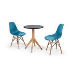 Imagem de Conjunto Mesa de Jantar Maitê 60cm  com 2 Cadeiras Charles Eames - Turquesa