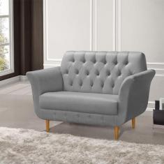 Imagem de Namoradeira Pés Palito Em Madeira Playa 2 Lugares Linho Cinza