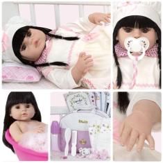 Imagem de Boneca Estilo Reborn Menina Laura Completa Pode Dar Banho - Cegonha Re