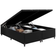 Imagem de Cama Box Baú Casal Bipartido Sintético Preto Com Pistões A Gás - Real
