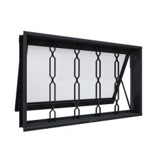 Imagem de Janela de Aço Maximo Ar com Grade Mosaico 60x80x12cm Facilitá Lucasa Preto
