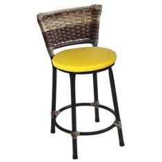 Imagem de Banqueta Baixa Preta com Encosto Junco Capuccino Assento Amarelo - For