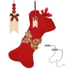 Imagem de Meias de Natal grandes personalizadas para cães de 40 cm com etiquetas de nome de madeira para animais de estimação, cães, gatos, meia de Natal em forma de osso grande, para decoração de lareira de