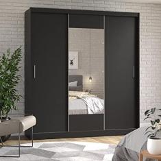 Imagem de Guarda Roupa Casal com Espelho 3 Portas de Correr Muriqui Maxx Cabecasa Madeiramadeira Preto