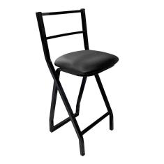 Imagem de Banqueta Gourmet Alta Metal Estilo Industrial Assento Corino Preto