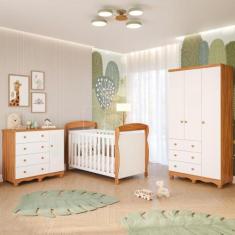 Imagem de Quarto Bebê Completo Berço Americano Marquesa 3 em 1 Guarda Roupas 3 Portas Cômoda Junior 100% MDF