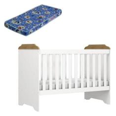 Imagem de Berço Americano Mini Cama Mel Branco Acetinado Amadeirado Com Colchão 