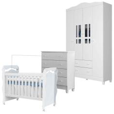 Imagem de Quarto De Bebê 4 Portas Com Gaveteiro Ariel E Berço New Nanda Branco Brilho - Carolina