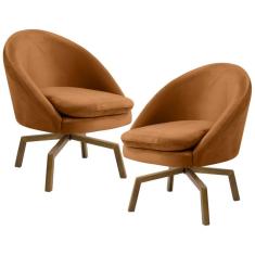 Imagem de Kit 2 Poltronas Decorativas Giratórias Base Ka Madeira Rafa B-262 Veludo Telha - Domi