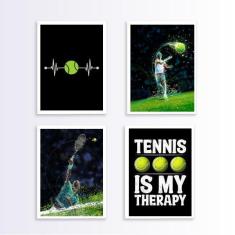 Imagem de Kit 4 Quadros Jogadores De Tênis 45X34Cm - Com Vidro