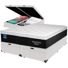 Imagem de Cama Box Baú Branco E Colchão Magnum Molas Ensacadas Queen Plumatex