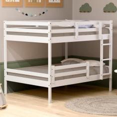 Imagem de Beliche Casal Casal Slim com Grade de Proteção Madeira Maciça Branco H