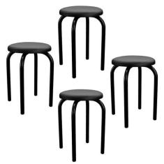 Imagem de Kit 4 Banquetas Baixas Empilháveis em Aço Maviê Sintético Preto - Mpoz