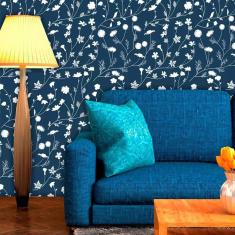 Imagem de Papel de Parede Adesivo Lavável f0049 Floral  Marinho