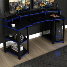 Imagem de Mesa Gamer Para 2 Monitores 3 Prateleiras Preto/azul Me4167 - Tecno Mobili