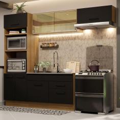 Imagem de Cozinha Completa Madesa Agata 270004 com Armário e Balcão (Sem Tampo e Pia) - Rustic/Preto