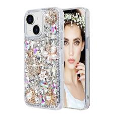 Imagem de Losin Compatível com iPhone 14 Plus Bling Diamond Case Crystal Rhinestone para mulheres e meninas Fashion Luxo Bling Glitter Brilhante Pedra Preciosa 3D Frasco de Perfume e Flor Pedra Preciosa Macia TPU Capa Traseira